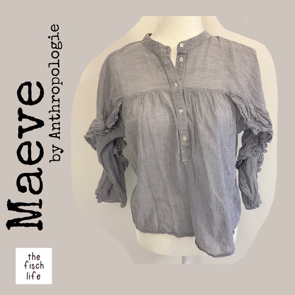 Maeve Tops - Maeve Blue & White Pinstripe Blouse Size 8